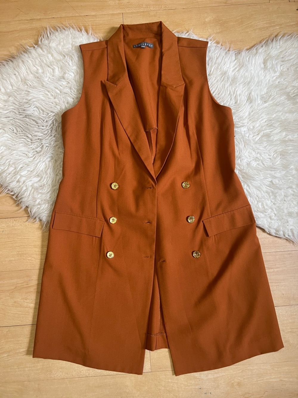 Sleeveless Double-Breasted Rust Blazer Vest